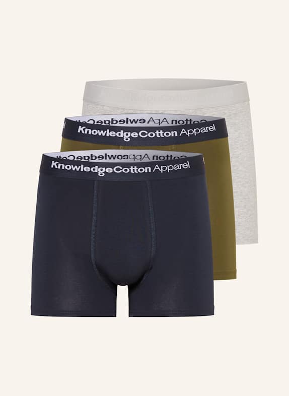 KnowledgeCotton Apparel 3er-Pack Boxershorts COTTON STRETCH OLIV / DUNKELBLAU / HELLGRAU