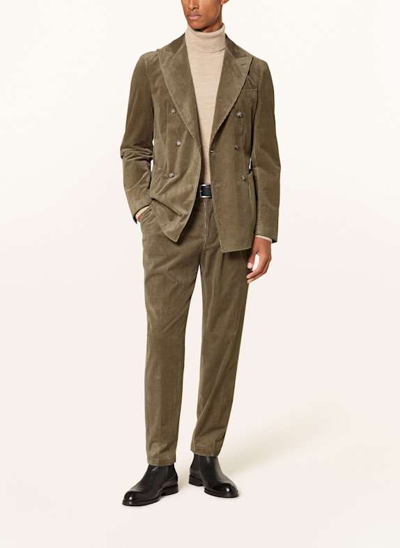 BOSS Spodnie garniturowe PERIN tapered fit ze sztruksu KHAKI