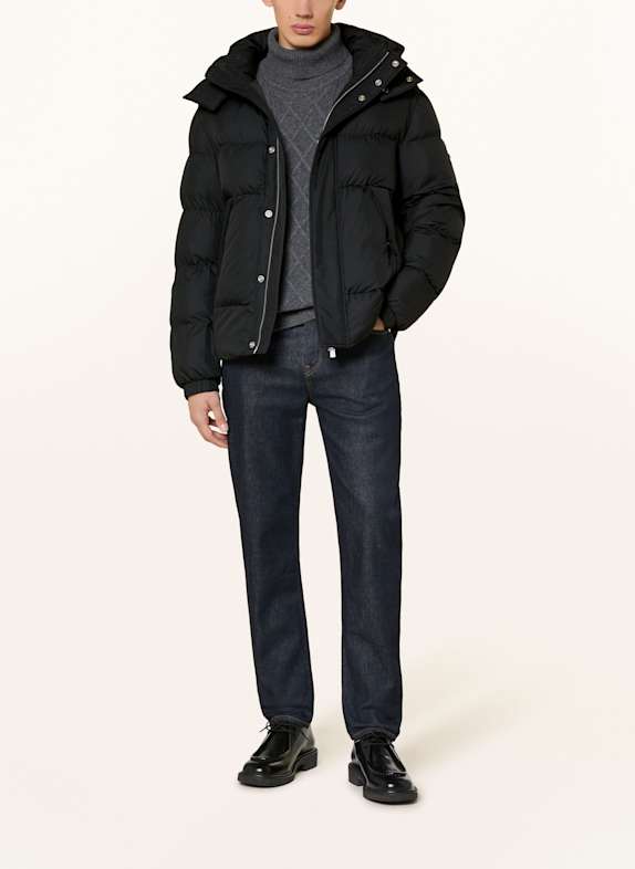 BOSS Kurtka pikowana CORBINIAN z odpinanym kapturem CZARNY