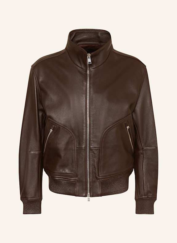 BOSS Lederjacke MANDER DUNKELBRAUN