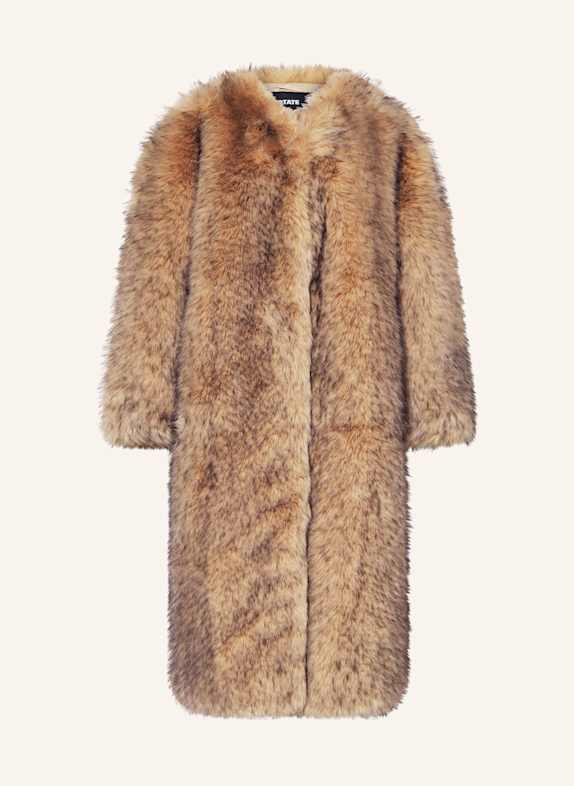 ROTATE Kunstfell-Mantel SCHWARZ / BRAUN