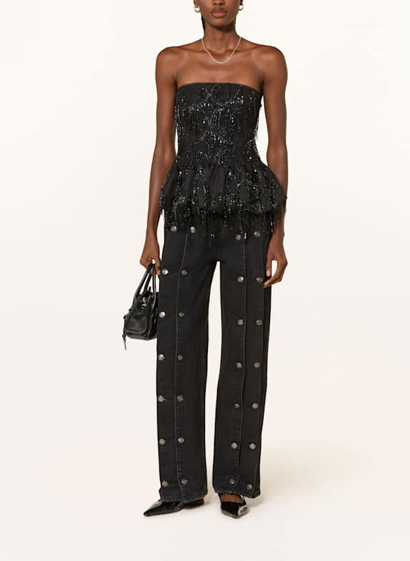 ROTATE Off-Shoulder-Bluse mit Pailletten und Mesh SCHWARZ