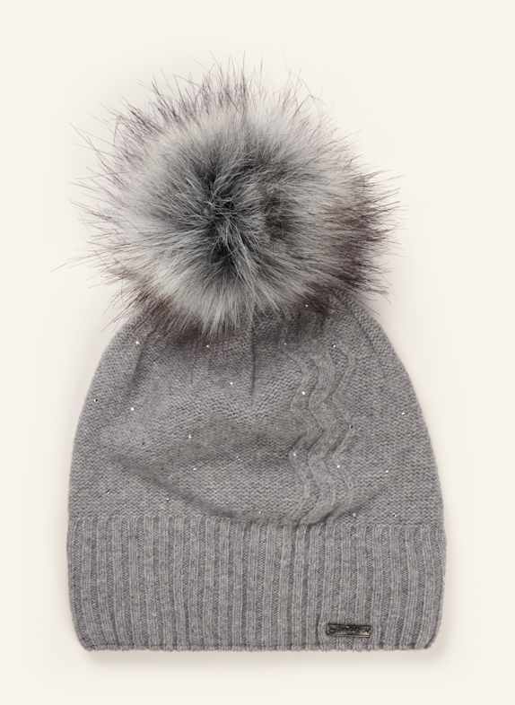CAPO Mütze mit Cashmere und Schmucksteinen HELLGRAU