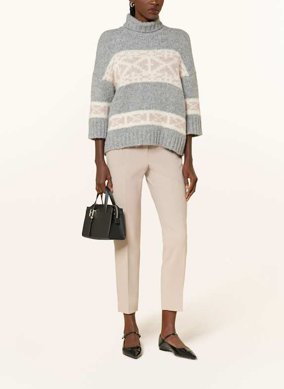 PESERICO Rollkragenpullover mit Alpaka und Pailletten GRAU / CREME / SILBER