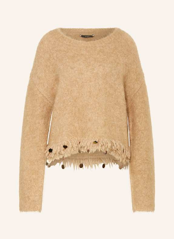 oui Pullover mit Alpaka und Pailletten CAMEL