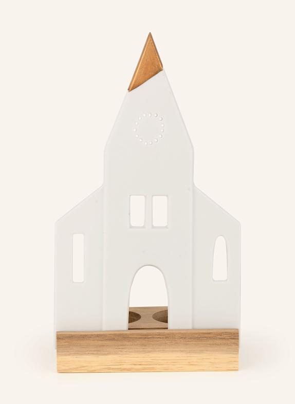 RÄDER Teelichthalter KIRCHE mit Dekofigur WEISS / BRAUN