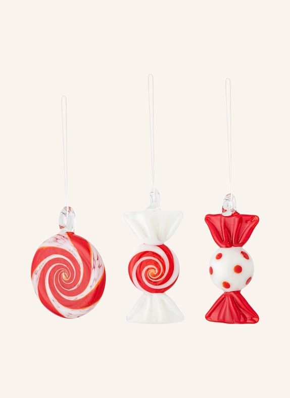 Bloomingville 3er-Set Dekoanhänger FESTIVE ORNAMENT ROT/ WEISS