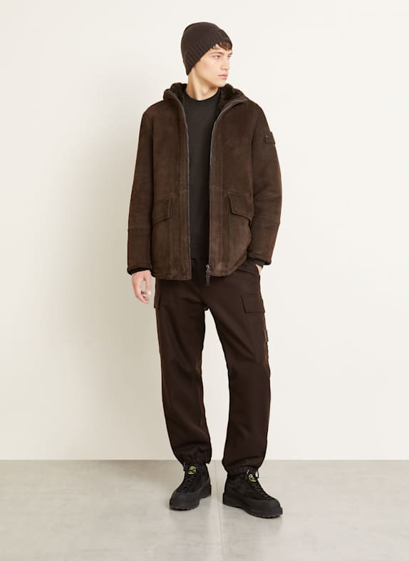 STONE ISLAND Lederjacke GHOST DUNKELBRAUN