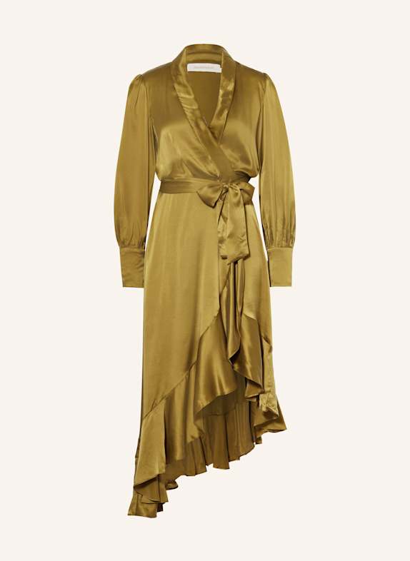 ZIMMERMANN Wickelkleid aus Seide mit Volants OLIV