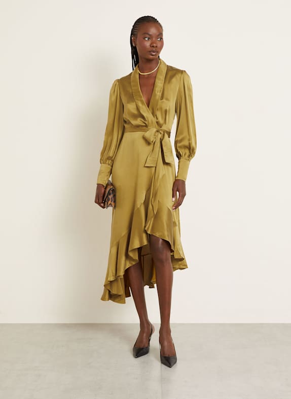 ZIMMERMANN Wickelkleid aus Seide mit Volants OLIV