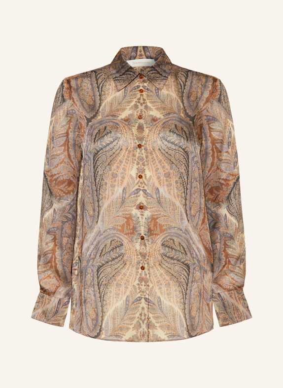 ZIMMERMANN Hemdbluse HYPNOTIC aus Seide BLAUGRAU / BRAUN / HELLLILA