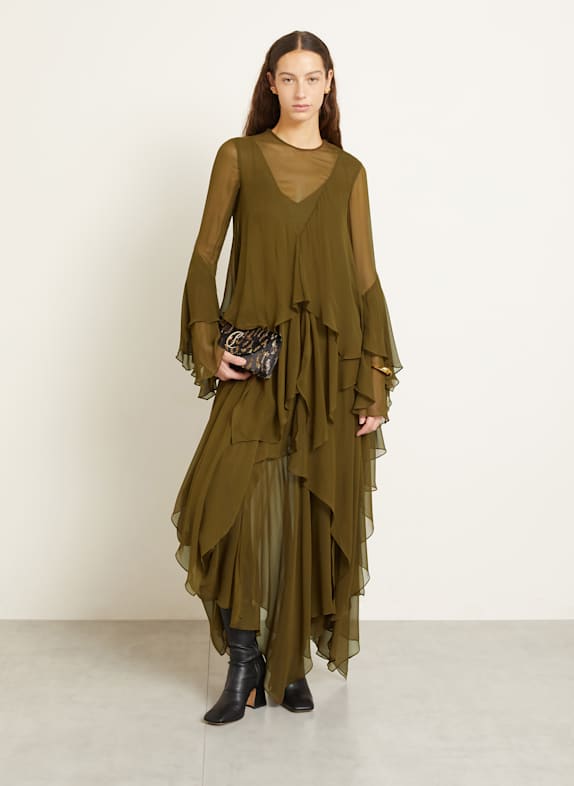 ZIMMERMANN Silk dress with ruffles OLIVE