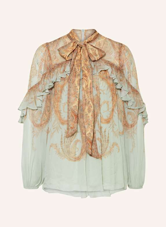 ZIMMERMANN Blusenshirt MEMENTO mit Rüschen und abnehmbarer Schluppe MINT / BRAUN / BEIGE