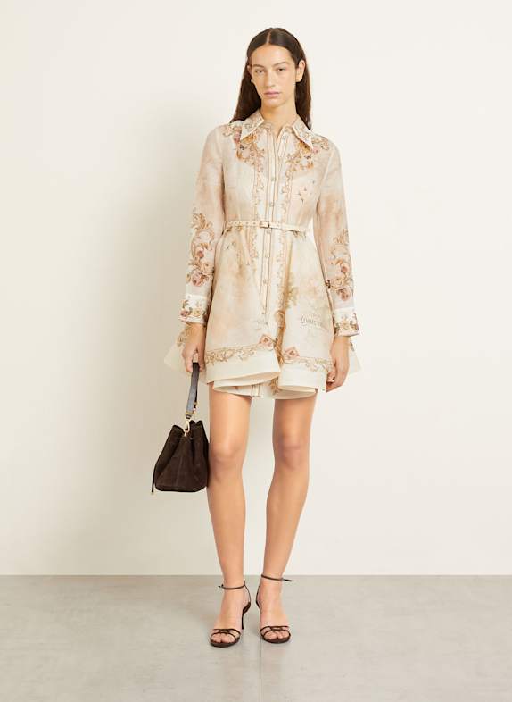 ZIMMERMANN Cocktailkleid mit Seide und Leinen MPR Map Print