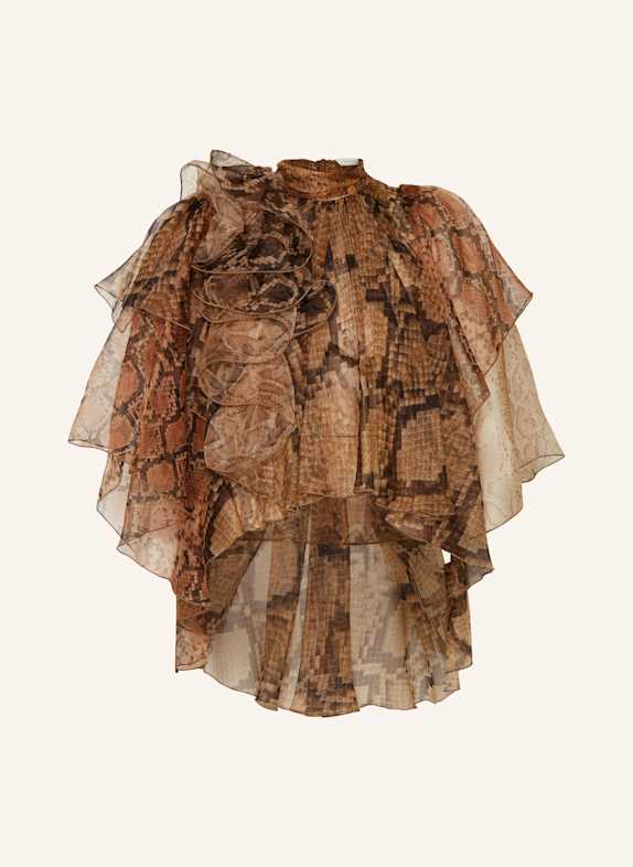 ZIMMERMANN Schluppenbluse aus Seide mit Volants BRAUN / SCHWARZ / DUNKELORANGE