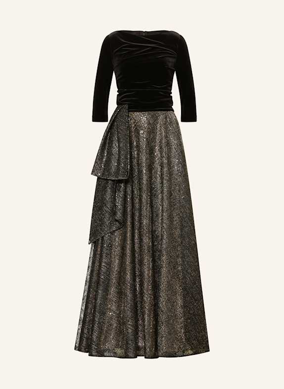 TALBOT RUNHOF Abendkleid im Materialmix mit 3/4-Am SCHWARZ / GOLD