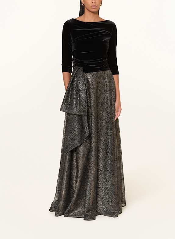 TALBOT RUNHOF Evening dress in mixed materials with 3/4 sleeves BLACK / GOLD
