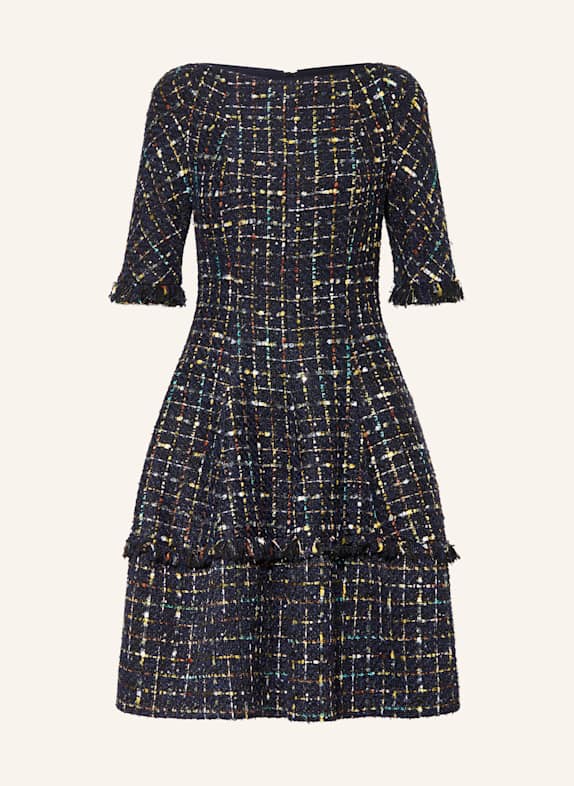 TALBOT RUNHOF Cocktailkleid aus Tweed mit Pailletten DUNKELBLAU / GELB / TÜRKIS