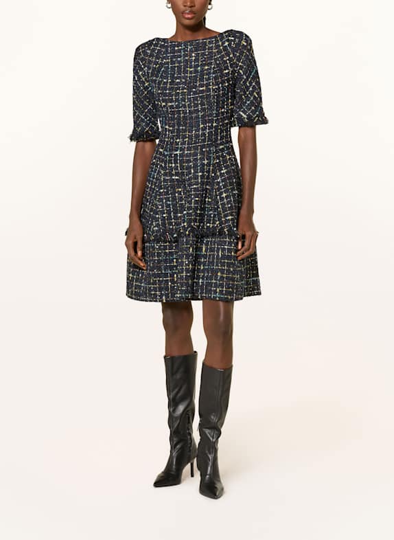 TALBOT RUNHOF Cocktailkleid aus Tweed mit Pailletten DUNKELBLAU / GELB / TÜRKIS