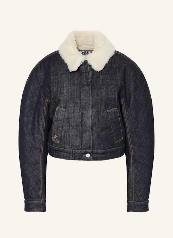JACQUEMUS Jeansjacke LE BOMBER DE-NÎMES OVALO mit Kunstfell 390 DARK NAVY
