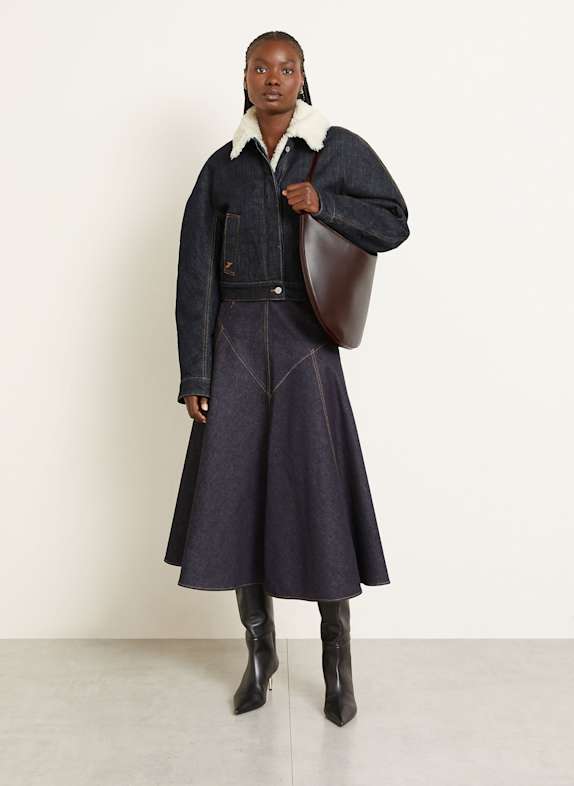 JACQUEMUS Jeansjacke LE BOMBER DE-NÎMES OVALO mit Kunstfell 390 DARK NAVY