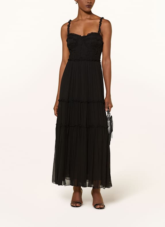 ULLA JOHNSON Seidenkleid TALITHA mit Rüschen SCHWARZ