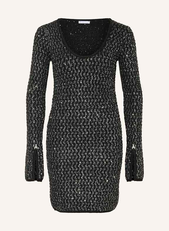 PATRIZIA PEPE Strickkleid mit Pailletten SCHWARZ / SILBER