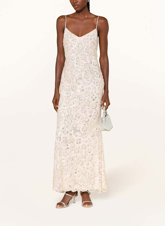 self-portrait Abendkleid mit Pailletten und Schmucksteinen CREME