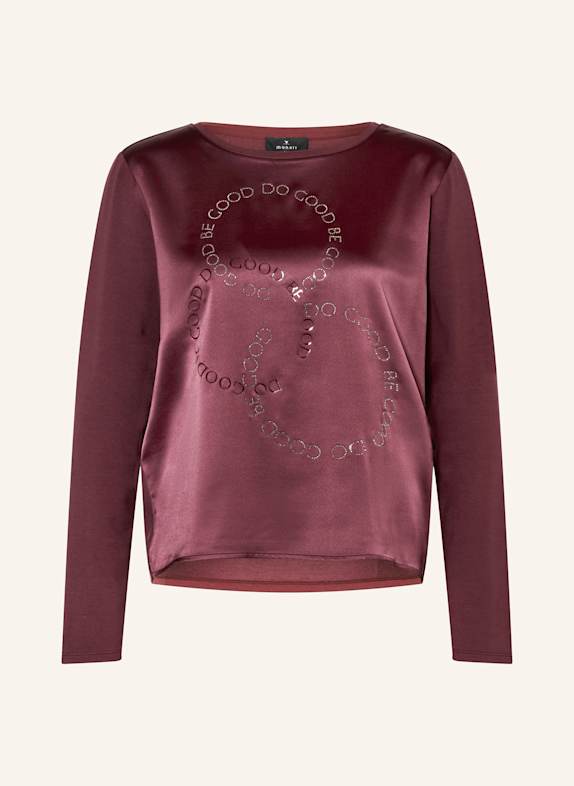 monari Longsleeve im Materialmix mit Schmucksteinen DUNKELROT