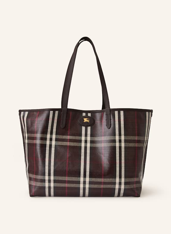 BURBERRY Shopper HIGHLANDS mit Pouch DUNKELBRAUN/ ECRU/ DUNKELROT