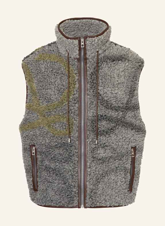 LOEWE Teddyfell-Weste GRAU / WEISS / HELLGRÜN