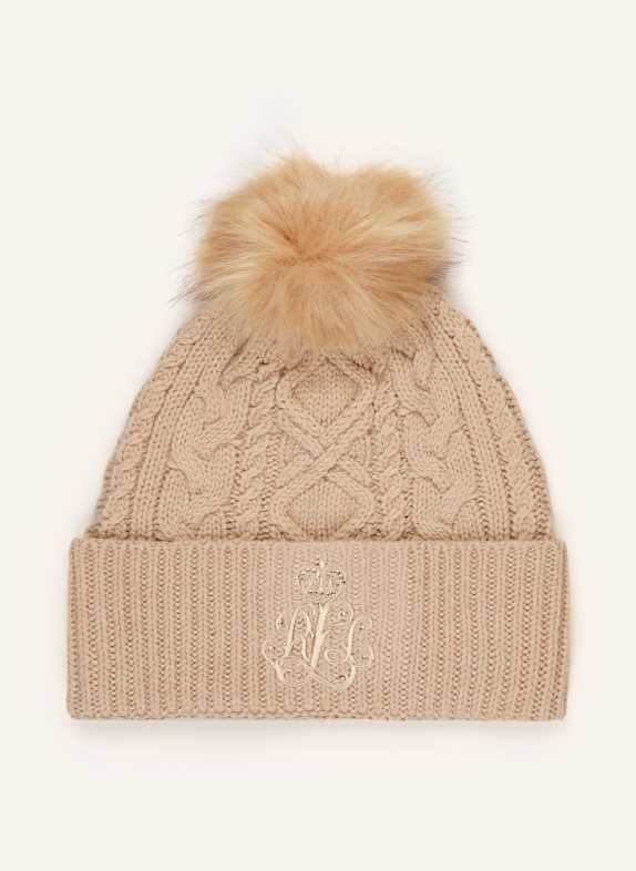 LAUREN RALPH LAUREN Mütze mit Schmucksteinen CAMEL