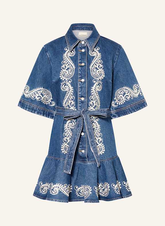 ALÉMAIS Robe en jean JACONES à manches 3/4 et volants BLEU / BLANC