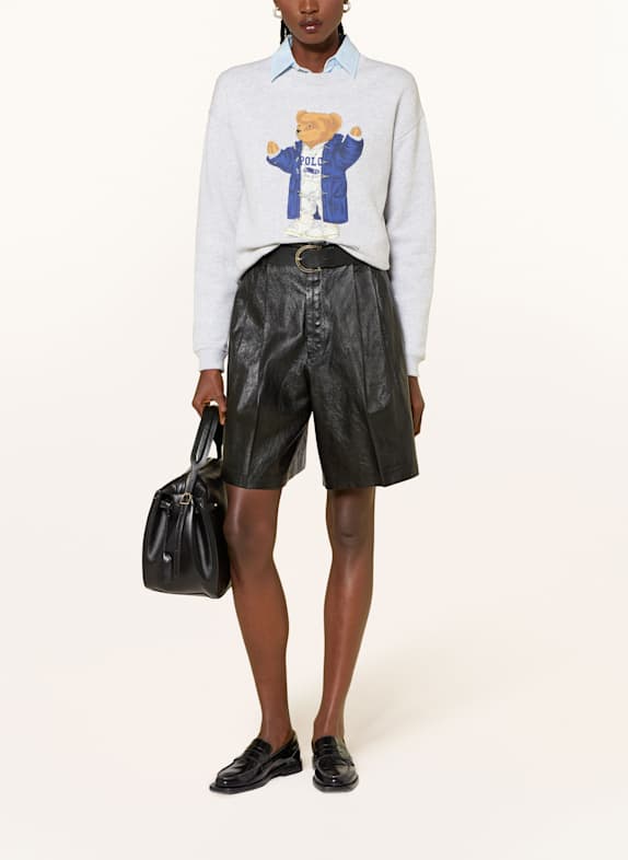 POLO RALPH LAUREN leren korte broek ZWART