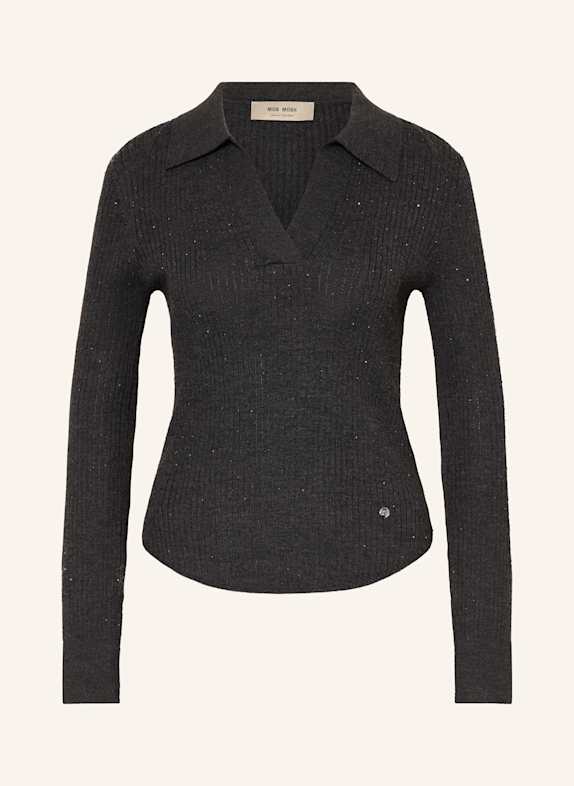 MOS MOSH Strick-Poloshirt MMRONIKA mit Schmucksteinen DUNKELGRAU