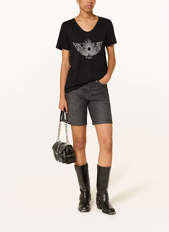 MOS MOSH T-shirt MMGETHI met sierstenen ZWART / ZILVER