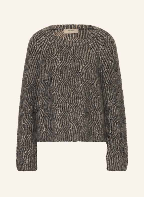 MOS MOSH Pullover MMUNNUR mit Alpaka und Pailletten SCHWARZ / BRAUN / HELLBRAUN