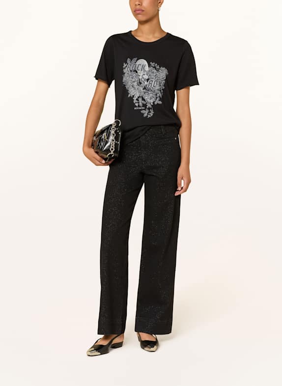 MOS MOSH T-shirt MMFANGO met sierstenen ZWART / GRIJS / ZILVER
