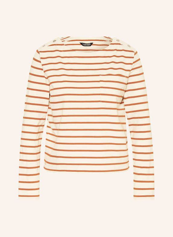 Koszulka polo z dżerseju z kamieniami ozdobnymi produktów Koszulka z długim rękawem KREMOWY/ BRĄZOWY