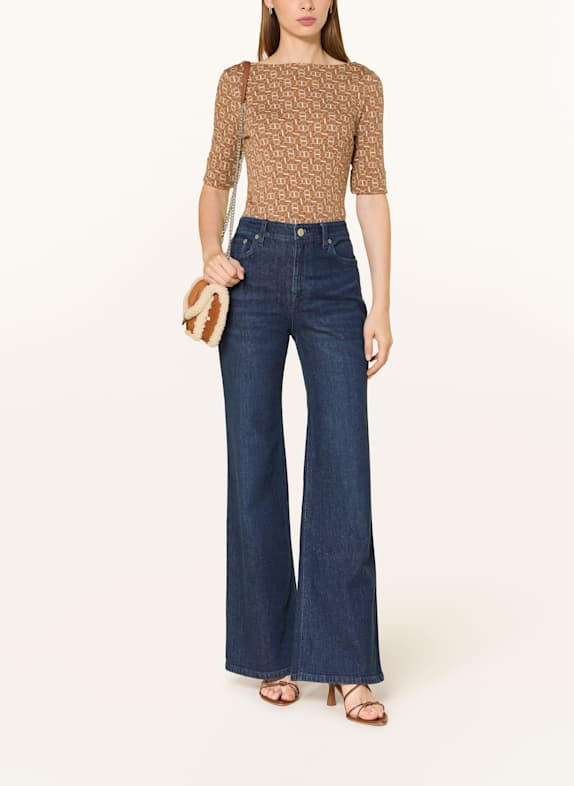 LAUREN RALPH LAUREN Tričko ČERNOŠEDÁ / HNĚDÁ / BÉŽOVÁ