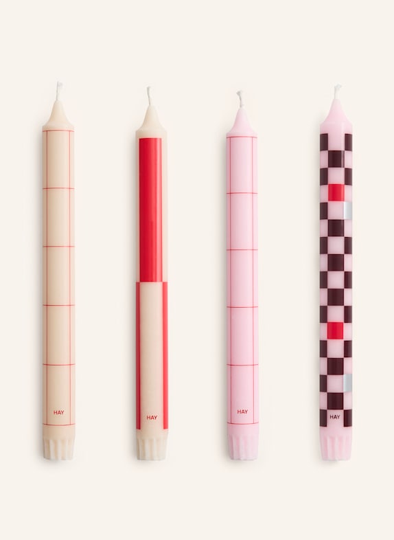 HAY Set of 4 taper candles PATTERN RED/ DARK RED/ PINK