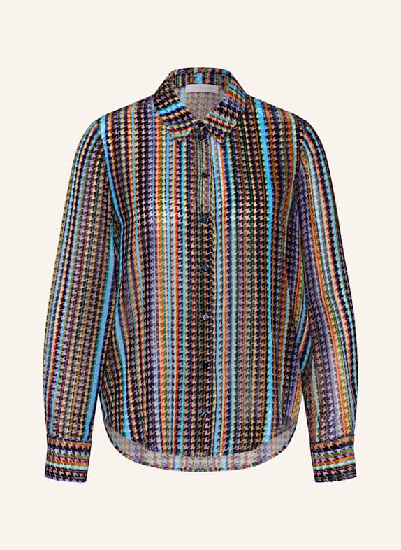 Rich & Royal Hemdbluse aus Samt HELLBLAU / ORANGE / SCHWARZ