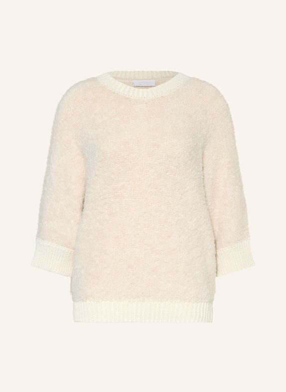 Rich & Royal Bouclé-Pullover mit 3/4-Arm und Glitzergarn CREME