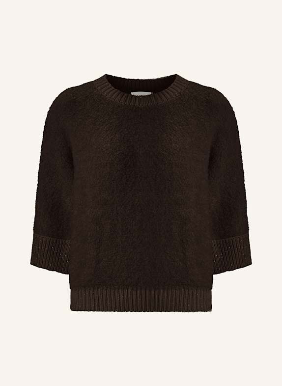 Rich & Royal Bouclé-Pullover mit 3/4-Arm und Glitzergarn DUNKELBRAUN