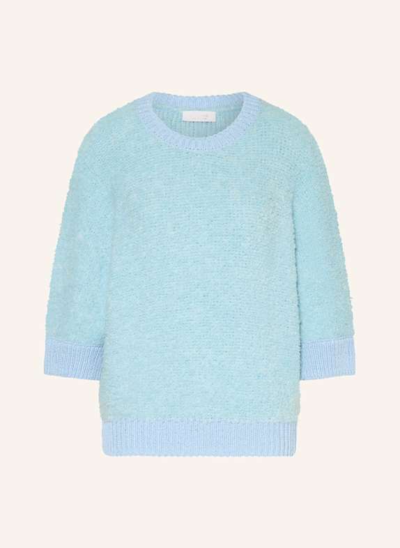 Rich & Royal Bouclé-Pullover mit 3/4-Arm und Glitzergarn HELLBLAU
