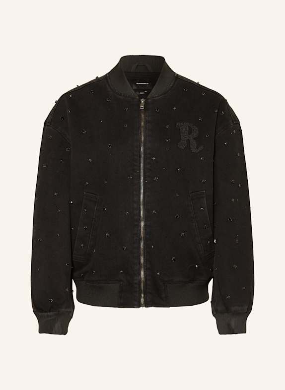 ELIAS RUMELIS Bluzon jeansowy ISLA z ozdobnymi kamykami CZARNY