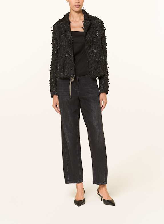 LUISA CERANO Blazer med pailletter og smykkesten SORT