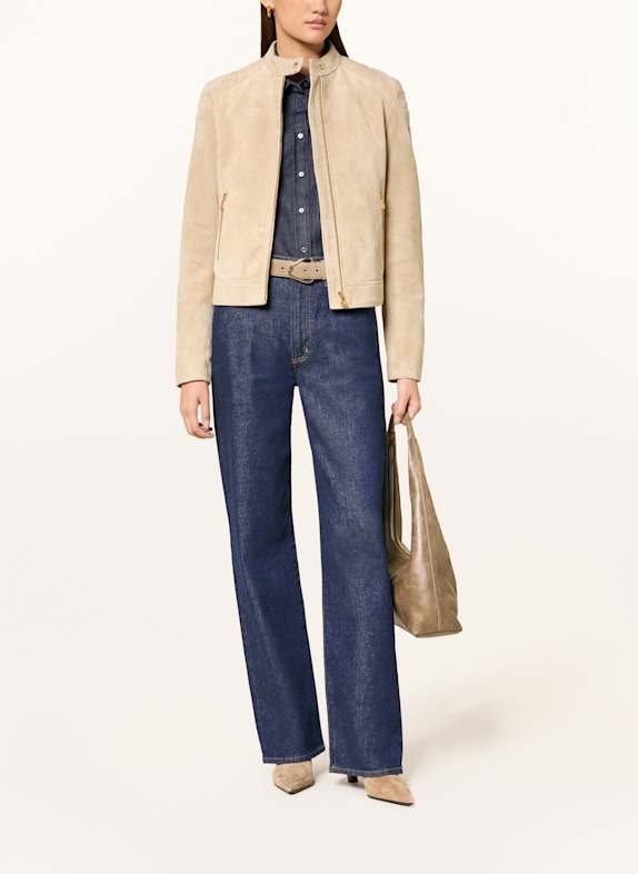 BELSTAFF Kožená bunda MOLLISON BÉŽOVÁ