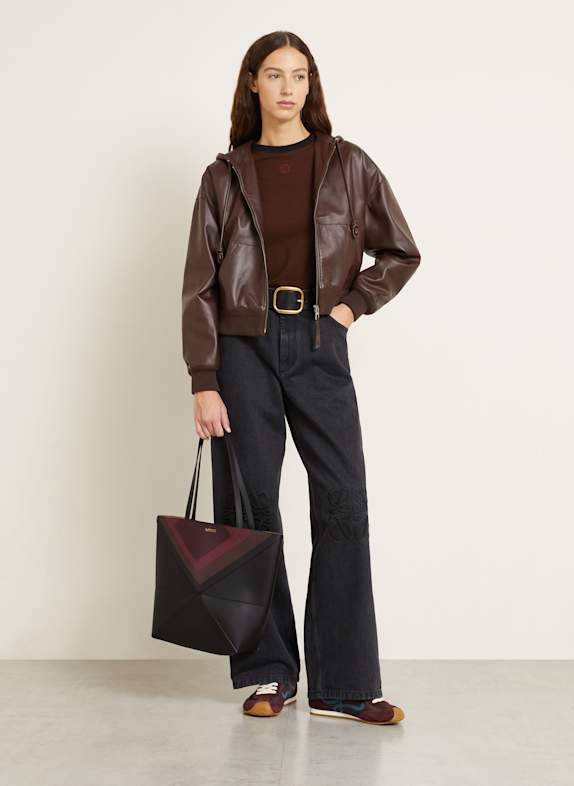 LOEWE Shopper PUZZLE FOLD MEDIUM SCHWARZ / BRAUN / HELLROT
