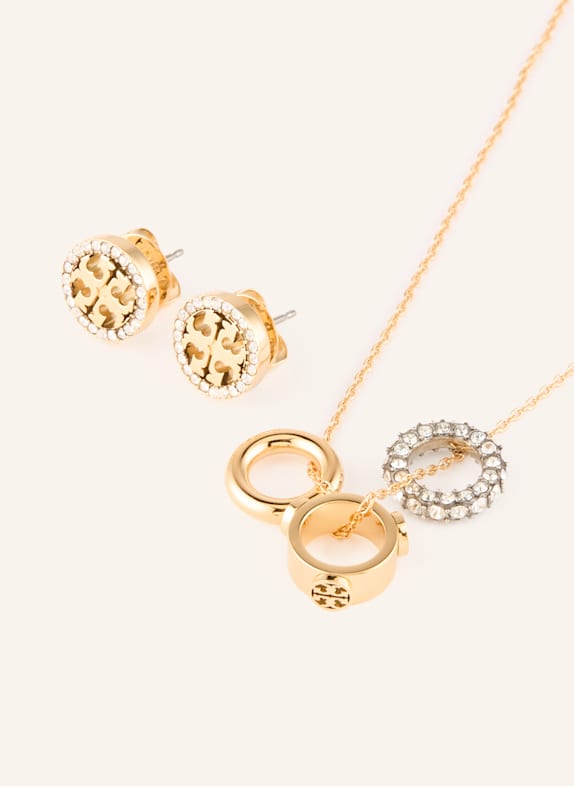 TORY BURCH Set ICON: Halskette und Ohrstecker GOLD / WEISS